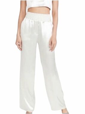 Vintage Susan Christopher White Satin High Rise Wide Leg Palazzo Pants - Large